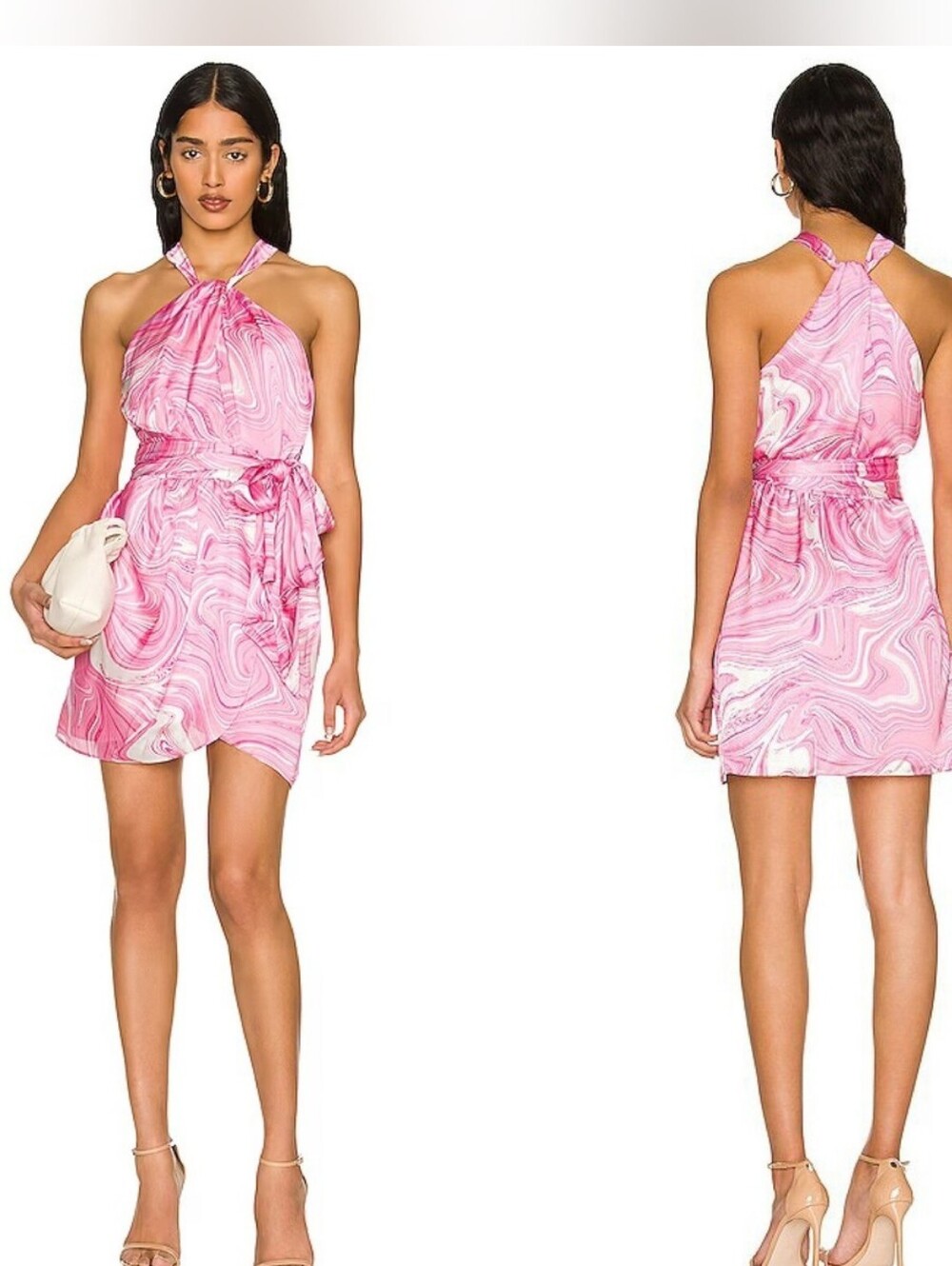 Amanda Uprichard Shauna Swirl Mini Dress Pink Halter Asymmetrical Size S Party - Picture 3 of 12